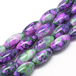 Baking Painted Glass Beads Strands, Swirl Glass Beads, Oval, Pearl Pink, 22x10~10.5mm, Hole: 1.5~2.5mm, about 35~37pcs/strand, 30.31 inch(77cm)
