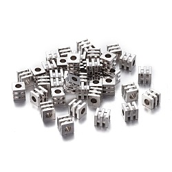 Spacer бисер латунные, долговечный, рифленый куб, платина, 4x4x4 мм, отверстие : 1.8 мм