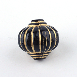Perline acrilico lanterna di placcatura, metallo dorato allacciati, nero, 14x14mm, Foro: 2 mm