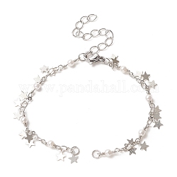 Brass Star Charms Chain Bracelet Making, with Lobster Clasp, for Link Bracelet Making, Silver, 6-1/4 inch(16cm)