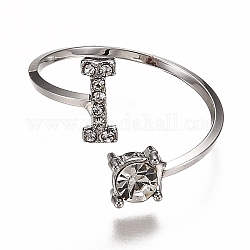 Alloy Cuff Rings, Open Rings, with Crystal Rhinestone, Platinum, Letter.I, US Size 7 1/4(17.5mm)