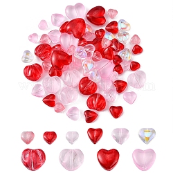 80 Stück 13 transparente, sprühlackierte Glasperlen, Herz, zum Valentinstag, rosa, 6~12x6~12x4~6.5 mm, Bohrung: 0.9~1 mm