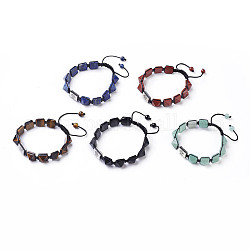 Natural & Synthetic Mixed Stone Braided Bead Bracelets, Nylon Cord Square Knot Bracelet, with Alloy Findings, Rectangle with Tree, 1-3/4 inch~3-1/8 inch(4.6~8cm)