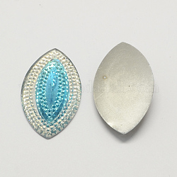 Horse Eye Resin Cabochons, Silver Bottom Plated, DeepSky Blue, 53x33x8mm, about 80pcs/bag