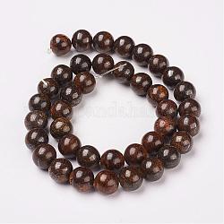 Natural Bronzite Beads Strands, Round, 8mm, Hole: 1mm, about 50pcs/strand, 15.7 inch(40cm)