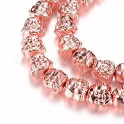 Chapelets de perles en hématite synthétique sans magnétique, Bouddha, rose plaqué or, 8x8x7mm, Trou: 1mm, Environ 52 pcs/chapelet, 16.2 pouce