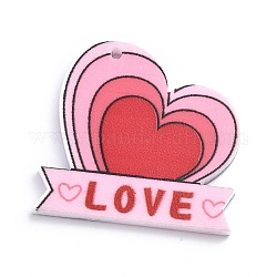 Ciondoli acrilico, fascino a tema di san valentino, parole di love, 31x32x2mm, Foro: 1.4 mm