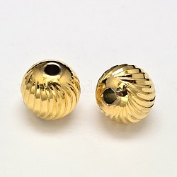 Cremagliera placcatura e vuoto placcatura ottone perle rotondo ondulato,  cadmio& piombo libero, oro, 10mm, Foro: 2 mm