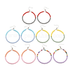 Perline di vetro colorate orecchini pendenti con anello grande per ragazze donne, 304 orecchino in acciaio inox, colore misto, 70mm, ago :0.7mm