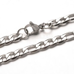 Bracelets avec chaîne figaro mode 304 en acier inoxydable, avec fermoirs mousquetons, facette, couleur inoxydable, 8-1/4 pouce (210 mm)