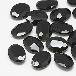 Similistein Cabochons Glas Strass, facettiert, Oval, Jet, 25x18x6 mm