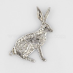 Metal Alloy Bunny Pendants, Lead Free and Cadmium Free, Antique Silver, Halloween Rabbit, 44x26x2mm, hole: 2mm