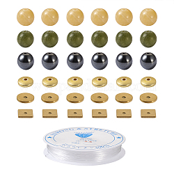 Kit de fabricación de pulseras de piedras preciosas diy de crafans, incluyendo jade natural de Taiwán y jade amarillo y hematita sintética y 304 cuentas de acero inoxidable, hilo elástico, color mezclado, cuentas: 210 unids / set