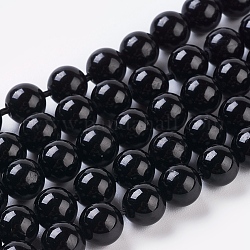 Granos de turmalina natural hebras, redondo, negro, 6mm, agujero: 1 mm, aproximamente 32 pcs / cadena, 7.8 pulgada