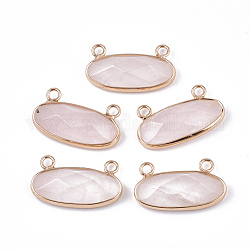 Ciondoli quazo rosa naturale, con accessori di ottone, sfaccettato, ovale, oro, 14x24.5~25x5.5~6mm, Foro: 2.5 mm
