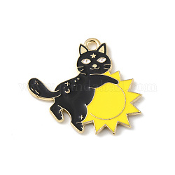合金エナメルチャーム  ライトゴールド  猫のチャーム  太陽  23x27.5x1mm  穴：2mm