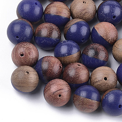 Бусины из смолы и ореха, круглые, темно-синий, 15~15.5 мм, отверстие : 1.6 мм