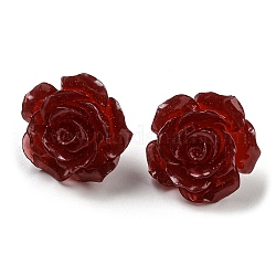 Orecchini a bottone con fiore rosa in resina con 316 perno in acciaio inossidabile, rosso scuro, 18~18.5x18~18.5mm