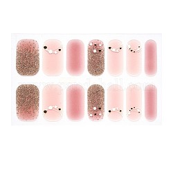 Avvolge le unghie ombre a copertura totale, strisce per unghie color polvere glitter, autoadesiva, per le decorazioni delle punte delle unghie, rosa nebbiosa, 24x8mm, 14pcs / scheda