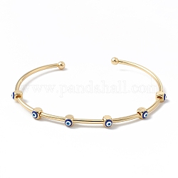 Del polsino in ottone, braccialetti aperti smalto malocchio per le donne, vero placcato oro 18k, blu, diametro interno: 2-1/2 pollice (6.5 cm)