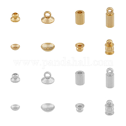 SUPERFINDINGS 64Pcs 16 Style Brass Cord Ends & End Caps, Long-Lasting Plated, Mixed Color, 4~9x1.5~5mm, Hole: 1~2mm, 4Pcs/color