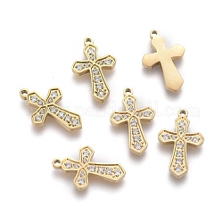 316 breloques croix minuscules en acier inoxydable chirurgical avec zircone cubique, religion, or, 13.5x8.5x1.5mm, Trou: 1mm