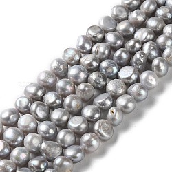 Fili di perle di perle d'acqua dolce coltivate naturali, tinto, due lati lucido, grigio, 8~10x9~11x6~7mm, Foro: 0.5 mm, circa 42pcs/filo, 14.37''~14.65'' (36.5~37.2 cm)