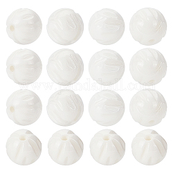 Benecreat 100pcs brins de perles de coquillage naturel, gravé, ronde, blanc, 6.5~7mm, Trou: 0.6mm