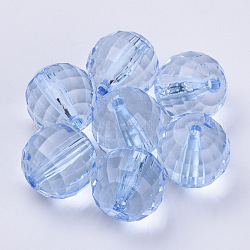 Transparente Acryl Perlen, facettiert, Runde, hellstahlblau, 10x10 mm, Bohrung: 1.9 mm, ca. 878 Stk. / 500 g