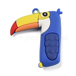 Cartoon PVC Plastic Big Pendants, Number 7 Charm, Bird, 50x42x15mm, Hole: 3mm