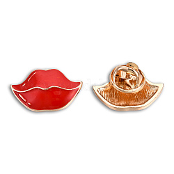 Lip Shape Enamel Pin, Light Gold Plated Alloy Fashion Badge for Backpack Clothes, Nickel Free & Lead Free, Red, 14x22.5mm
