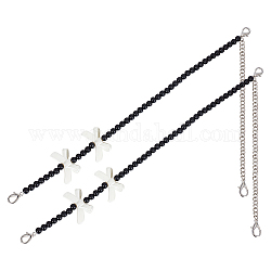 Arricraft 2 pièces sangles de sac perlées imitation abs réglables, avec fermoirs nœud papillon et alliage mousqueton, noir, 29~45.5 cm