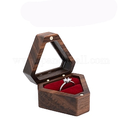 Présentoir à bagues en bois triangulaire, Étui à bagues de rangement portable pour bijoux magnétiques avec arc-en-ciel visible et intérieur en velours, firebrick, 5.7x4.9x3.7 cm