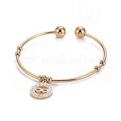 Bracelets avec breloque en 304 acier inoxydable, bracelets de manchette, bracelets de couple, avec strass en pâte polymère et perles rondes, rond plat à l'infini, or, 2-1/4 pouce x 2 pouces (5.7x5 cm)