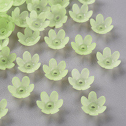 Frosted Acrylic Bead Caps, 6-Petal, Flower, Green Yellow, 14x6mm, Hole: 2mm, about 1660pcs/500g