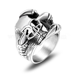 Calavera de acero titanio con anillo de dedo en forma de garra, joyería punk gótica para hombres mujeres, color acero inoxidable, nosotros tamaño 12 (21.4 mm)