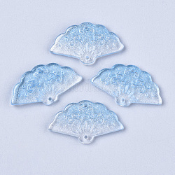 Прозрачный лак окрашенные стеклянные подвески, с одинарной блестящей пудрой, вентилятор, Небесно-голубой, 20x34.5x3.5 мм, отверстие : 1.2 мм