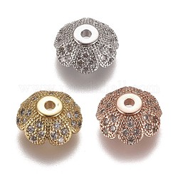 Multi-Petal Messing Micro Pave klare Zirkonia Perlenkappen, Blume, Mischfarbe, 8x3.5 mm, Bohrung: 1.2 mm