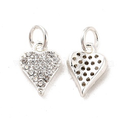 Rack Plating Brass Micro Pave Clear Cubic Zirconia Pendants, Long-Lasting Plated, Cadmium Free & Lead Free, with Jump Ring, Heart, Silver, 10.5x7.5x2mm, Hole: 3.5mm