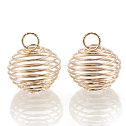 Pendentifs de cage de perle de fil de fer de lanterne creuse, cage à perles en spirale, or clair, 21x19.5mm, Trou: 5.5mm