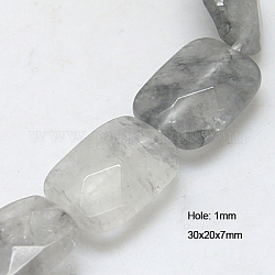 Natural Cloudy Quartz Beads Strands, Faceted, Rectangle, 30x20x7mm, Hole: 1mm, about 13pcs/strand, 15.5inch