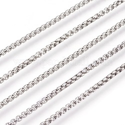 3.28 Feet 304 Stainless Steel Box Chains, Unwelded, Stainless Steel Color, 2mm