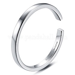 925 anello a polsino aperto in argento sterling placcato rodio, semplice anello impilabile per le donne, platino, 2mm, misura degli stati uniti 5 1/4 (15.9mm)
