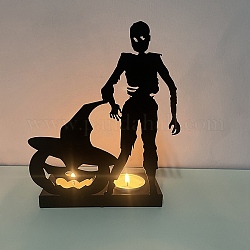 Kerzenhalter aus Eisen zum Thema Halloween, runder Teelichthalter, Schädel, 6x14x17.5 cm