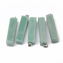 Avventurina verde naturale grandi ciondoli, con fermagli di ferro tono platino, cuboide, 52~55x12~13x12~13mm, Foro: 7x4 mm