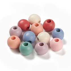 Perles européennes en bois d'érable naturel peintes à la bombe, Perles avec un grand trou   , ronde, couleur mixte, 14x13mm, Trou: 5mm, environ 657 pcs/500 g