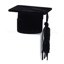 Scatole anello di velluto, con plastica e filo, cappello da dottore, nero, 5.8x5.8x3.7cm