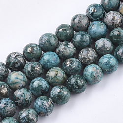 Brins de perles de bronzite naturelle et de turquoise synthétique assemblés, teinte, ronde, dark cyan, 10mm, Trou: 1.2mm, Environ 39~40 pcs/chapelet, 15.9 pouce