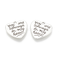 Tibetan Style Alloy Pendants, Heart with Word, Cadmium Free & Lead Free, Antique Silver, 20x21x2mm, Hole: 1.8mm