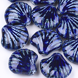 Manuell Porzellan Perlen, Phantasie antiken glasiertem Porzellan, Schale, Blau, 28~29x32~33x12.5~14 mm, Bohrung: 3~3.5 mm